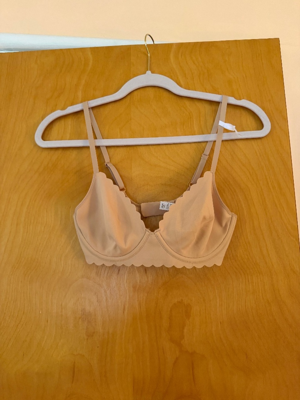 NEW Aerie Real Me Full Coverage Unlined Scalloped Bra, Tan, Size 32D